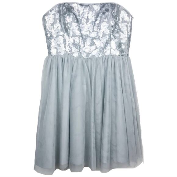 Aidan Mattox Silver Sequin Tulle Dress Sz 12 - Picture 1 of 8